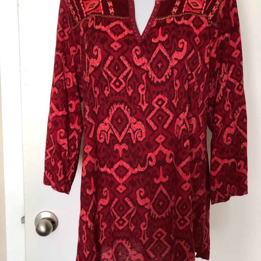 Lucky Brand Multi-Red Embroidered Blouse